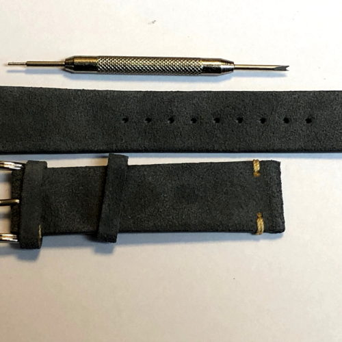 Grey Suede Leather Strap with Contrasting Tip Stitch by Liberty Straps - With a touch of Blue