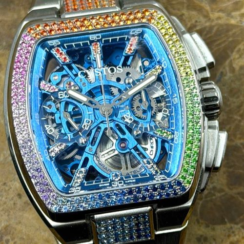 CVSTOS Metropolitan Chrono 42mm Automatic Titanium Blue SQLT / Rainbow F00112.4213004 with Box 4 Extra Straps LIMITED EDITION