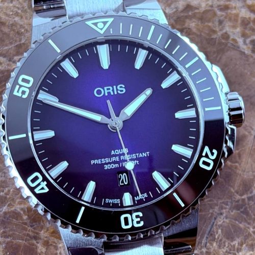 Oris Aquis Date TASTE OF SUMMER 43.5mm Automatic Purple Dial with Box papers card 01 733 7789 4158