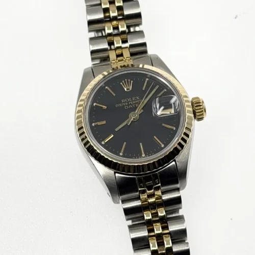 Rolex Lady Datejust 18k Yellow Gold and Steel 26mm Automatic with Jubilee Bracelet Black Dial model 6917 Just Serviced Box Papers