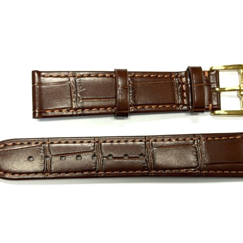 Brown Leather Watch Strap 16mm Mens 8" Inch Matte Finish Alligator Pattern Gold Tone Buckle