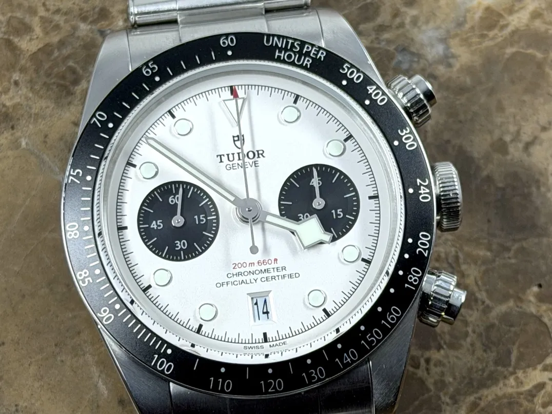 Tudor Black Bay Chrono Panda White Dial Black Subs with steel bracelet 41mm Automatic Chronograph Box Papers Card 79360N