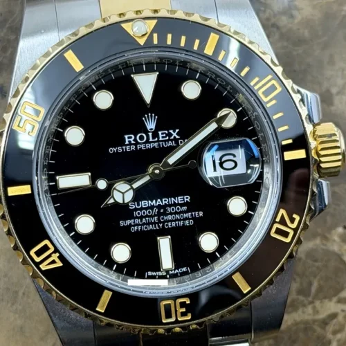 Rolex Submariner 18k Gold / Steel 40mm Automatic Ceramic Bezel with Black Dial with Rolex Box 116613LN