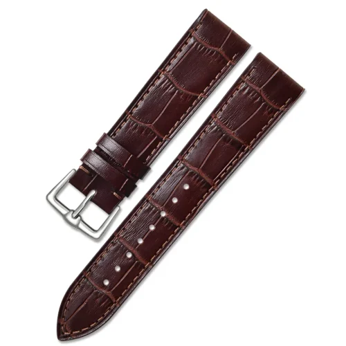 Brown Leather Watch Strap 20mm Mens 8" Inch Matte Finish Alligator Pattern Steel Buckle