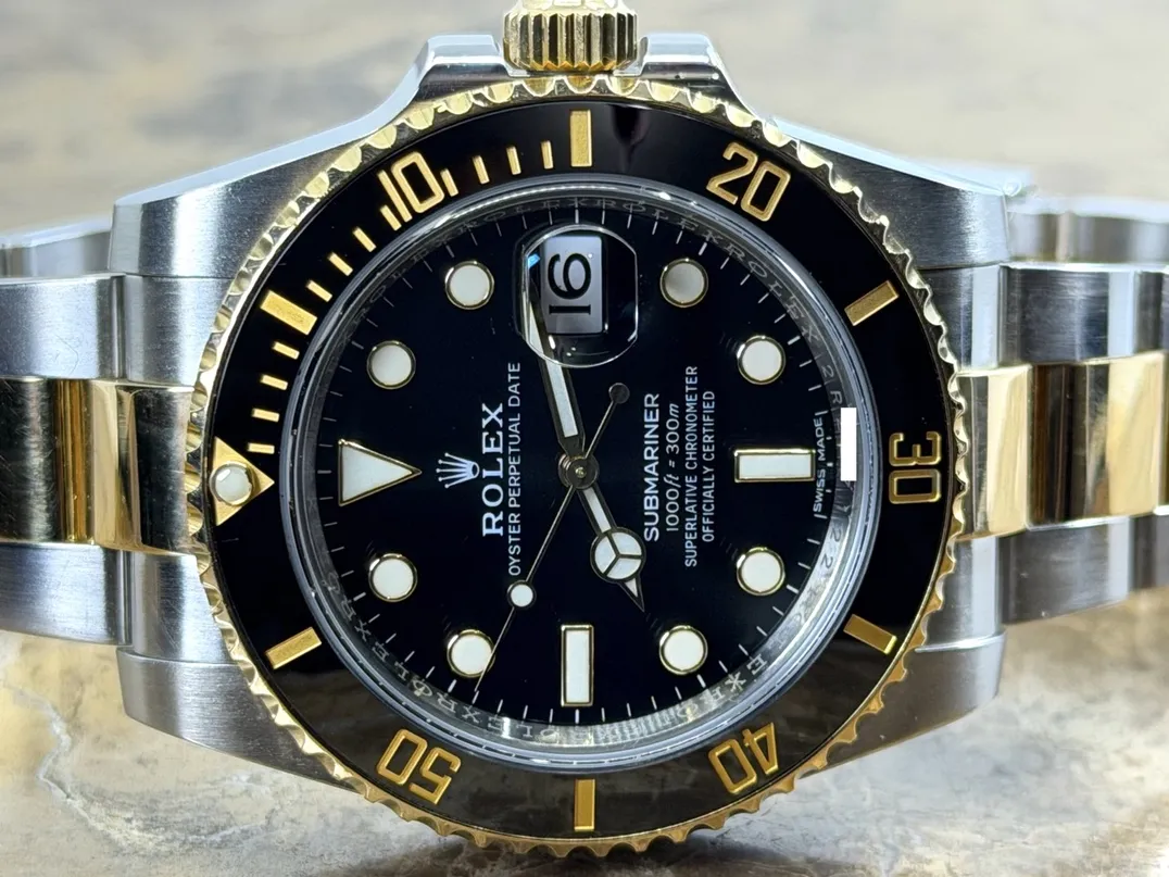 Rolex Submariner 18k Gold / Steel 40mm Automatic Ceramic Bezel with Black Dial with Rolex Box 116613LN