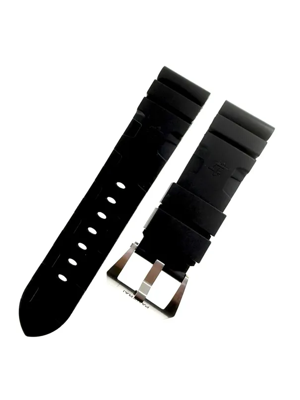 Black Rubber Watch Strap For Panerai Luminor 24mm with Original Brushed Steel Pin Buckle Genuine OEM