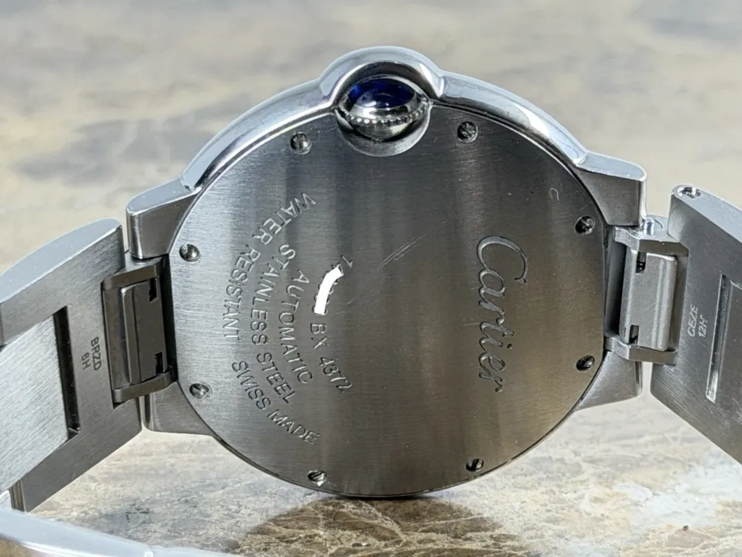 Cartier Ballon Bleu de Cartier 36mm automatic Factory Diamonds Silver guilloché dial Black Roman numerals Box and Cartier Warranty Card W4BB0024