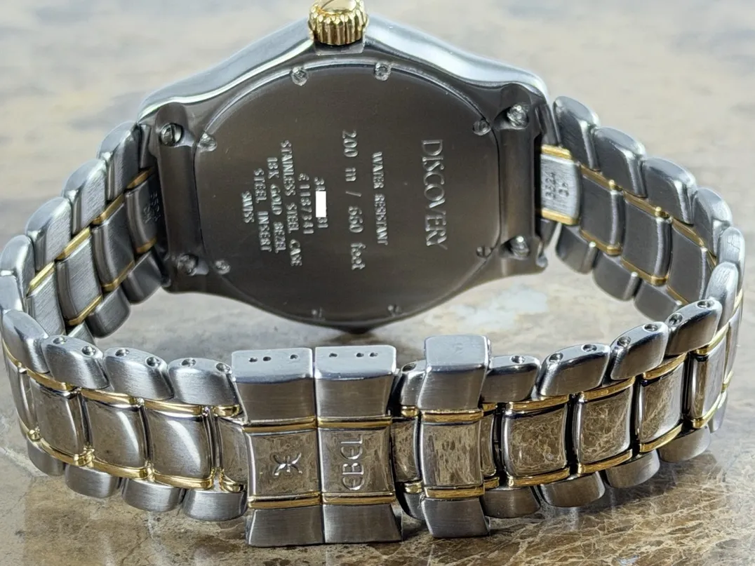 Ebel Discovery Swiss Quartz 40mm 18k Yellow Gold and Steel Blue Dial and extra leather strap with Ebel Box 1187341-5665P