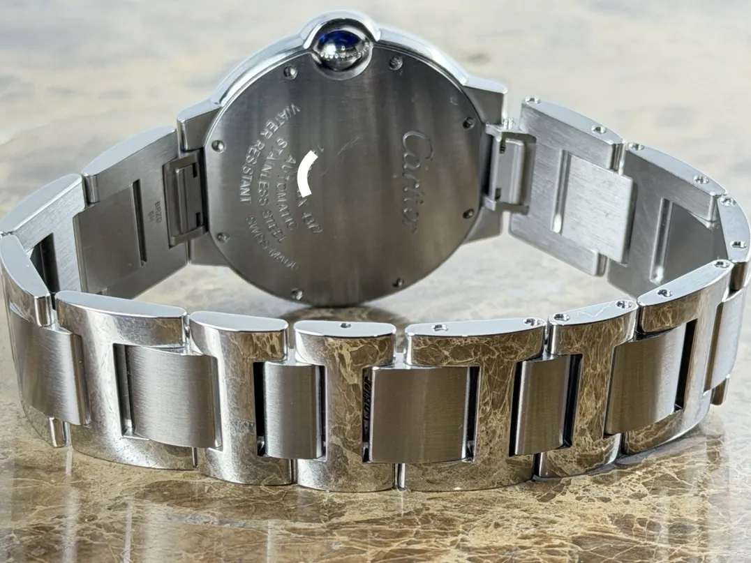 Cartier Ballon Bleu de Cartier 36mm automatic Factory Diamonds Silver guilloché dial Black Roman numerals Box and Cartier Warranty Card W4BB0024