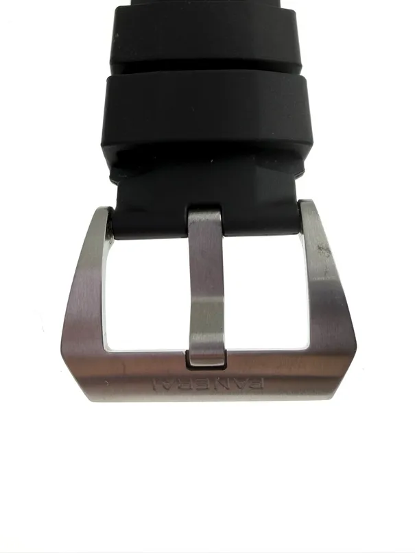 Black Rubber Watch Strap For Panerai Luminor 24mm with Original Brushed Steel Pin Buckle Genuine OEM