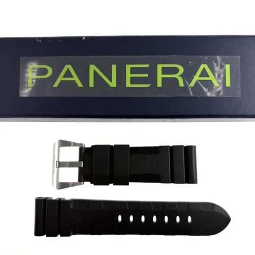 Black Rubber Watch Strap For Panerai Luminor 24mm with Original Brushed Steel Pin Buckle Genuine OEM