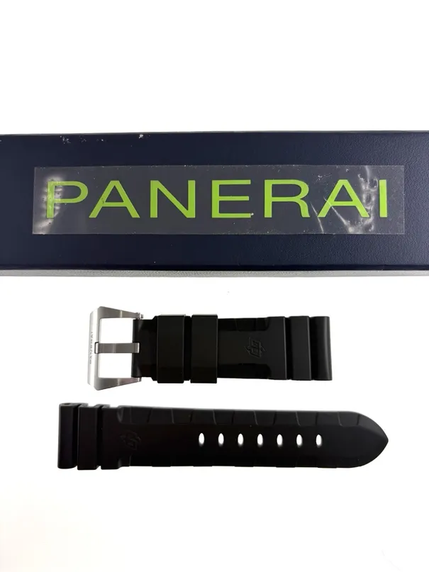 Black Rubber Watch Strap For Panerai Luminor 24mm with Original Brushed Steel Pin Buckle Genuine OEM