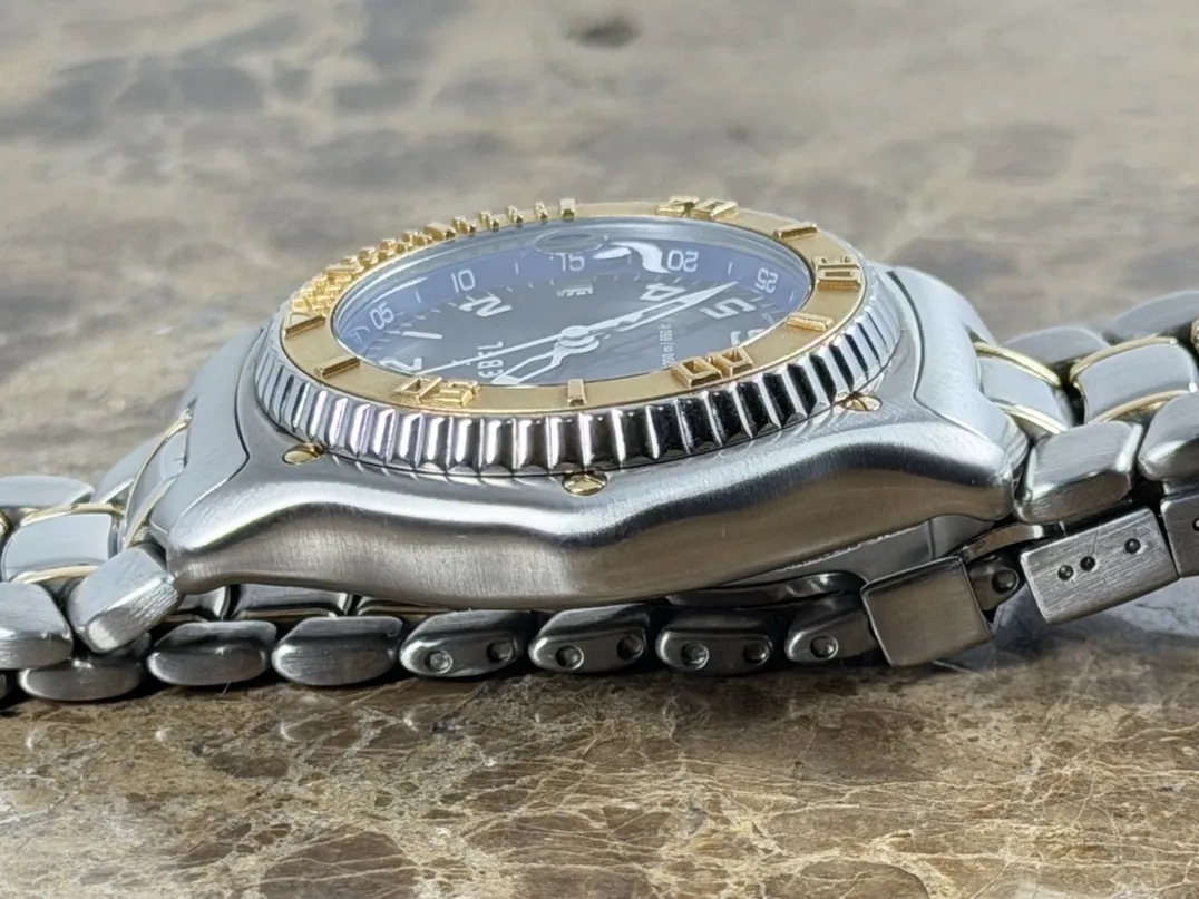 Ebel Discovery Swiss Quartz 40mm 18k Yellow Gold and Steel Blue Dial and extra leather strap with Ebel Box 1187341-5665P