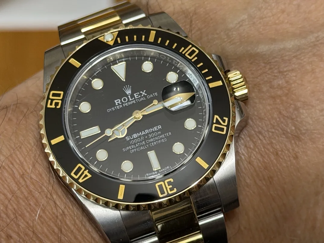 Rolex Submariner 18k Gold / Steel 40mm Automatic Ceramic Bezel with Black Dial with Rolex Box 116613LN