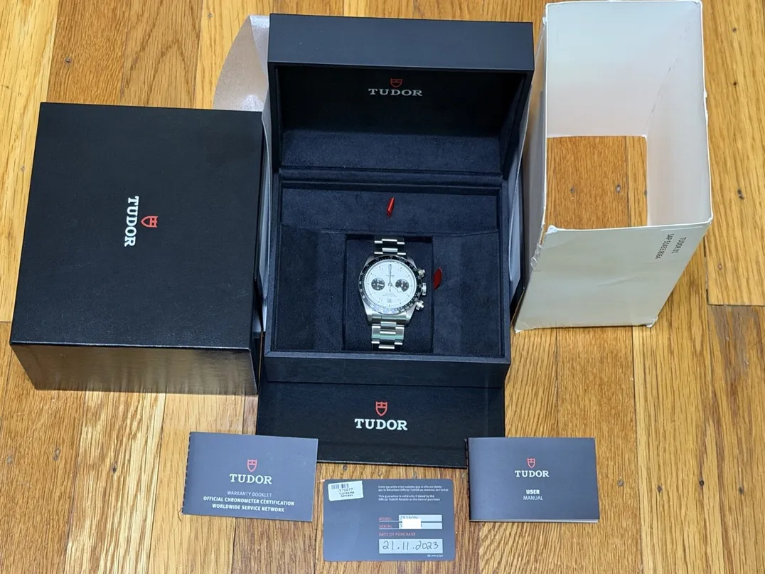 Tudor Black Bay Chrono Panda White Dial Black Subs with steel bracelet 41mm Automatic Chronograph Box Papers Card 79360N
