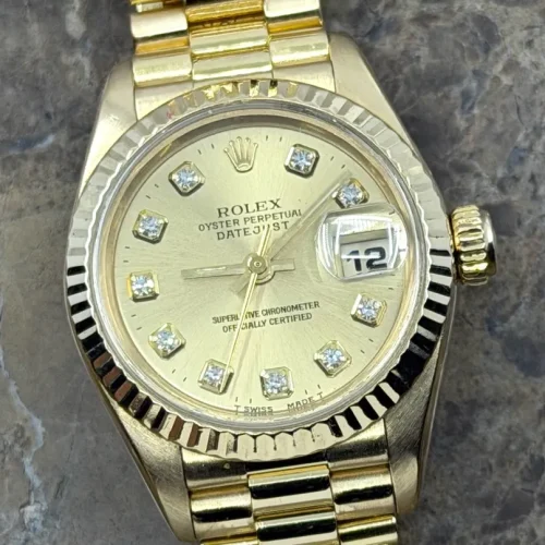 Rolex Lady President Datejust 18k Yellow Gold Factory Diamond Dial model 69178 Box Papers