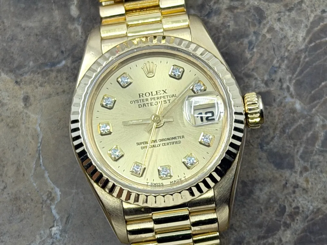 Rolex Lady President Datejust 18k Yellow Gold Factory Diamond Dial model 69178 Box Papers