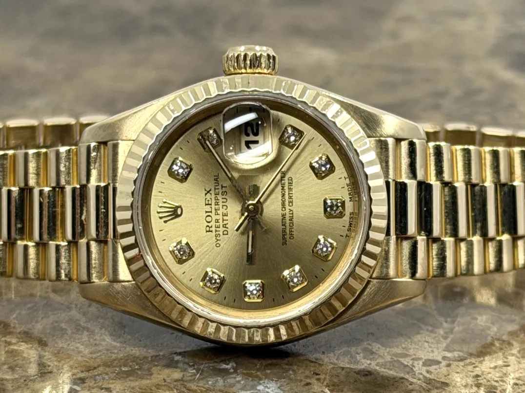 Rolex Lady President Datejust 18k Yellow Gold Factory Diamond Dial model 69178 Box Papers