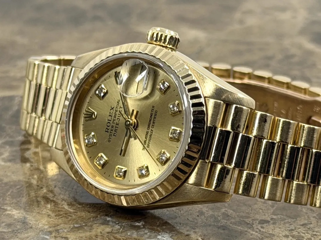 Rolex Lady President Datejust 18k Yellow Gold Factory Diamond Dial model 69178 Box Papers